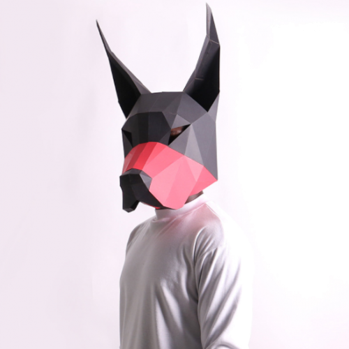 3д полигональная маска из бумаги "Доберман"